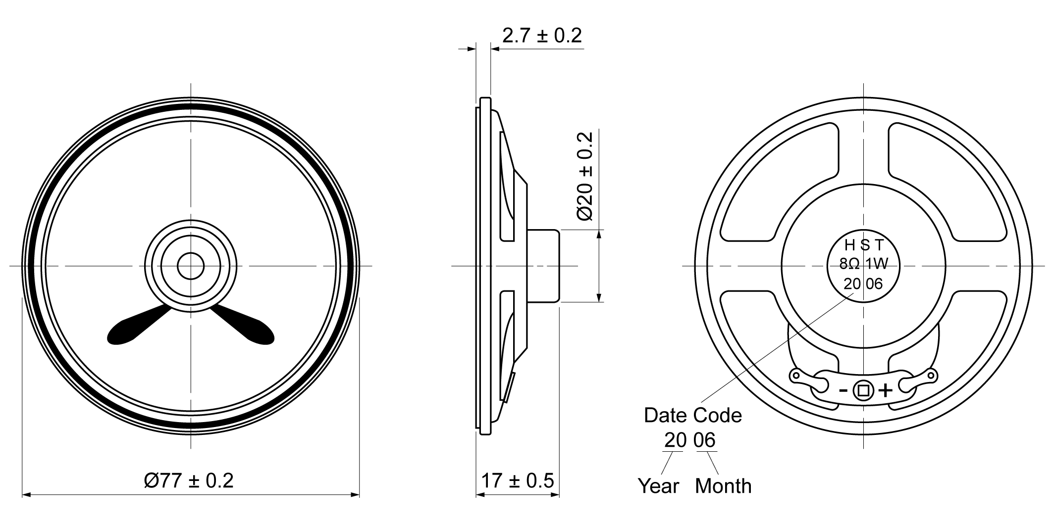 LI77R-17H1.0W8 Mechanical Drawing